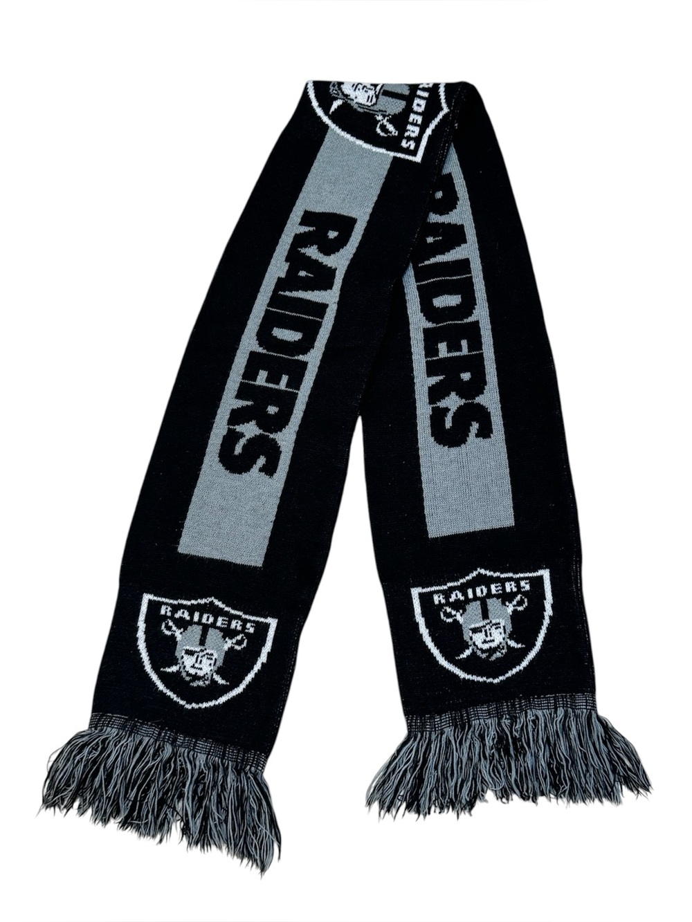 NFL Oakland Las Vegas Raiders Logo Black Gray Unisex Fringe Scarf